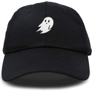 Unisex Black 100%Cotton Ghost Embroidered Adjustable Buckle Classic Baseball Cap